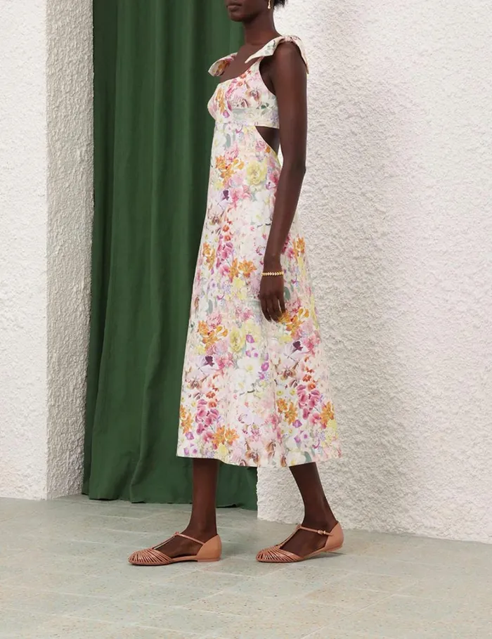 Women Clothing Zimmermann Harmony Tie Shoulder Midi Kaleidoscope Garden