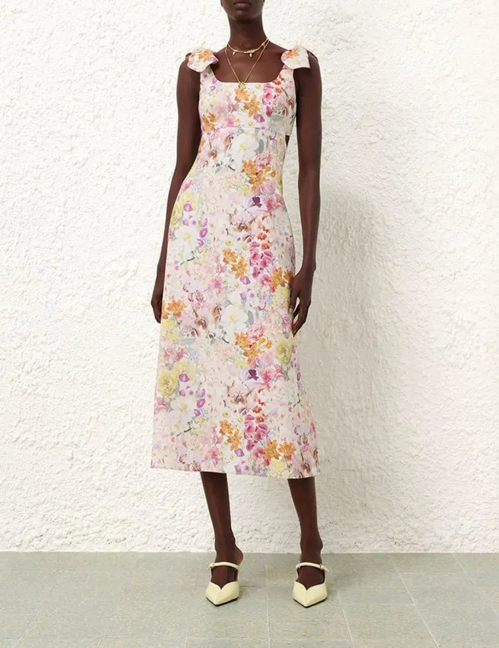 Women Clothing Zimmermann Harmony Tie Shoulder Midi Kaleidoscope Garden