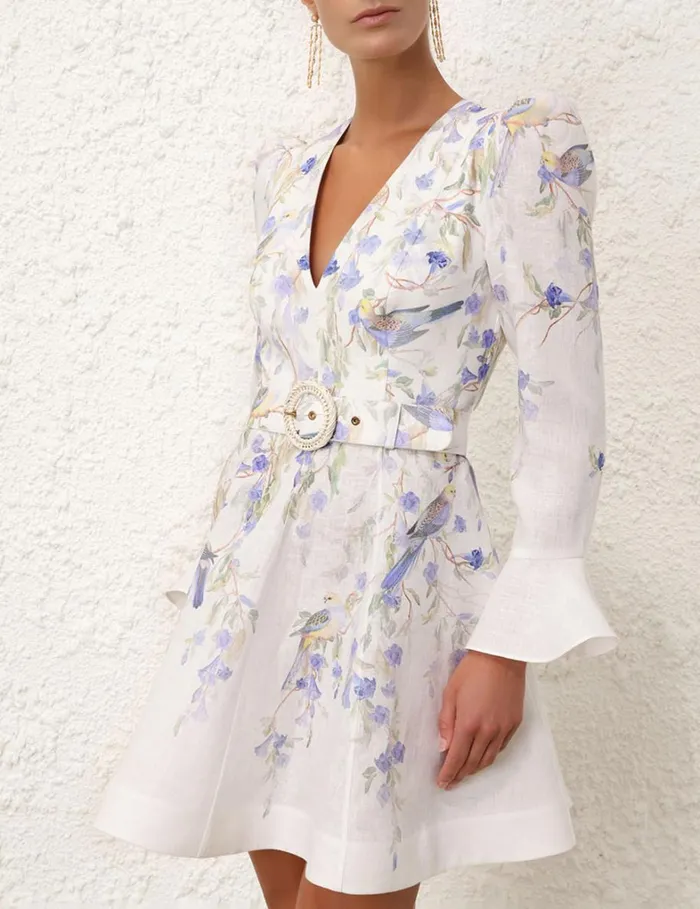 Women Clothing Zimmermann Natura Mini Dress Blue Birds