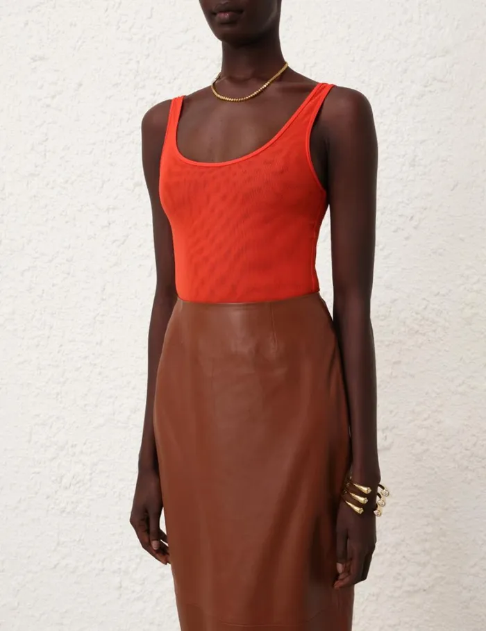Women Clothing Zimmermann Tranquillity Scoop Bodysuit Tomato