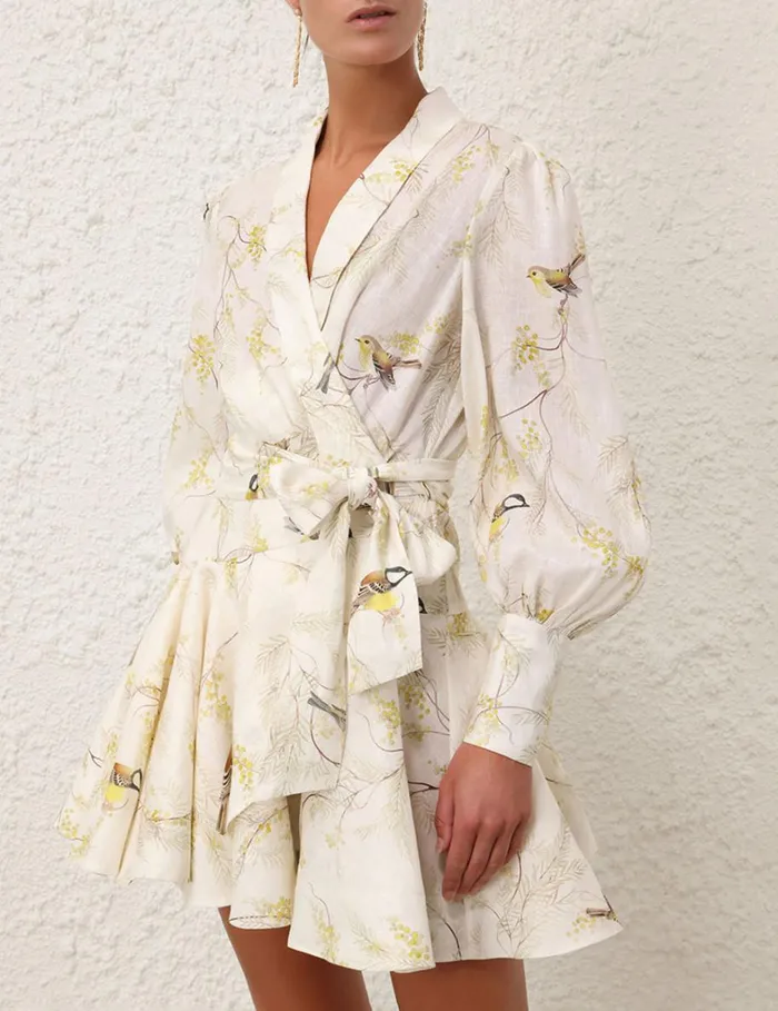 Women Clothing Zimmermann Wrap Mini Dress Acacia Birds