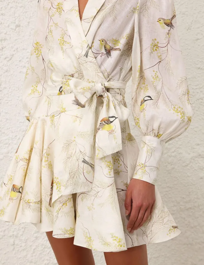 Women Clothing Zimmermann Wrap Mini Dress Acacia Birds