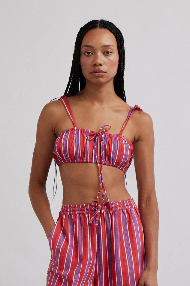 Women Coords Damson Madder Karmen Ruched Bralet 8211 Red Stripe