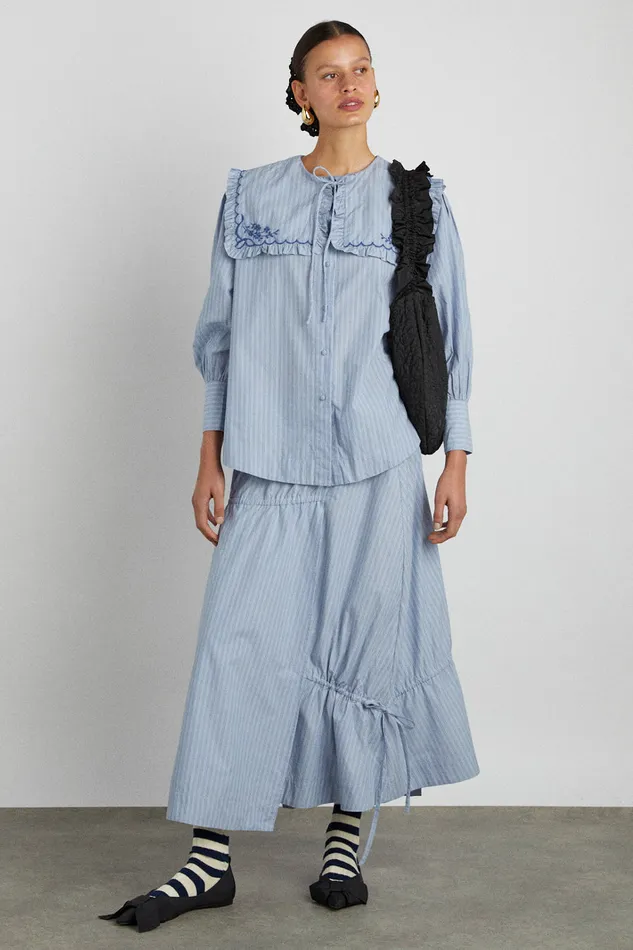 Women Coords Damson Madder Marine Channel Midi Skirt 8211 Blue Stripe