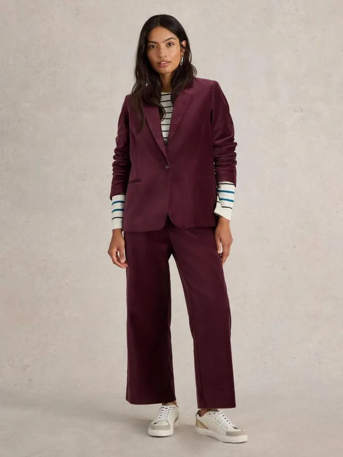 Women Coats and Jackets White Stuff Evelyn Velvet Blazer Dk Plum
