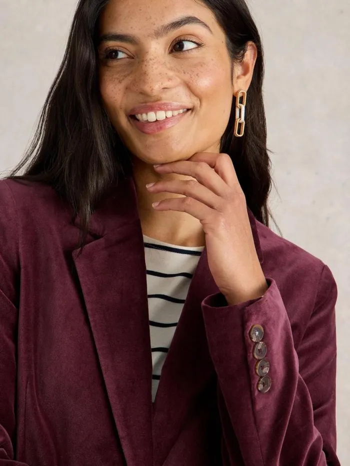 Women Coats and Jackets White Stuff Evelyn Velvet Blazer Dk Plum