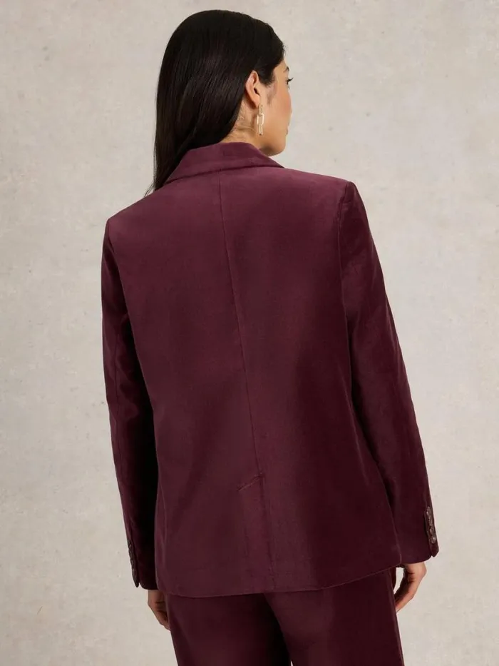 Women Coats and Jackets White Stuff Evelyn Velvet Blazer Dk Plum