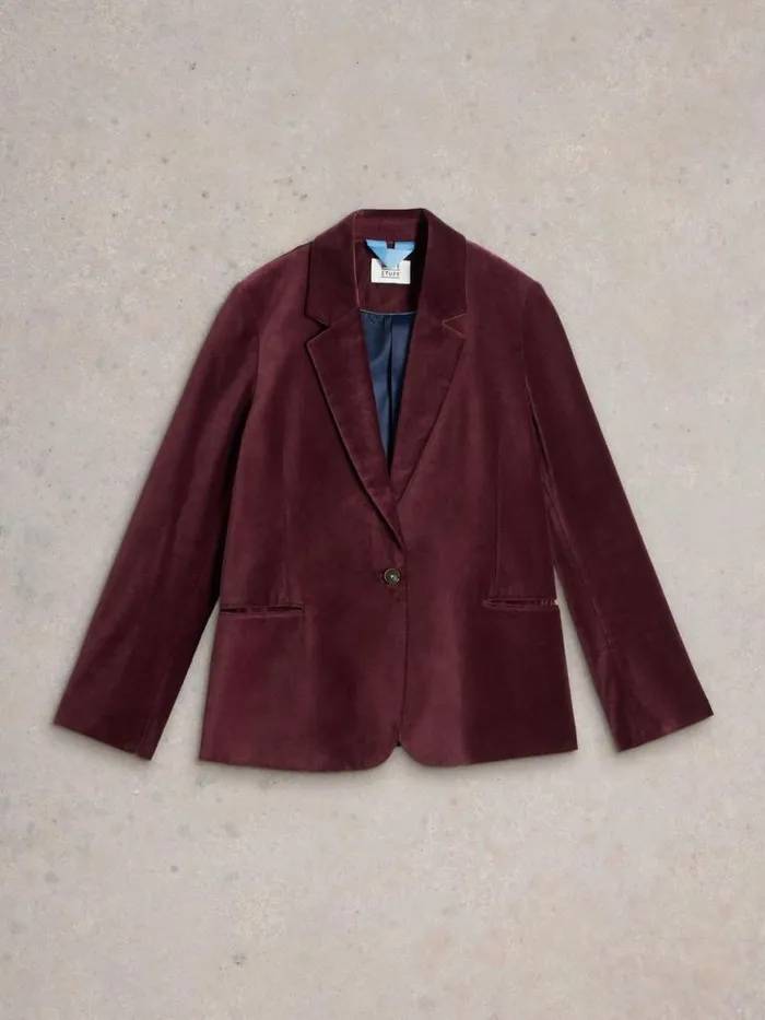 Women Coats and Jackets White Stuff Evelyn Velvet Blazer Dk Plum