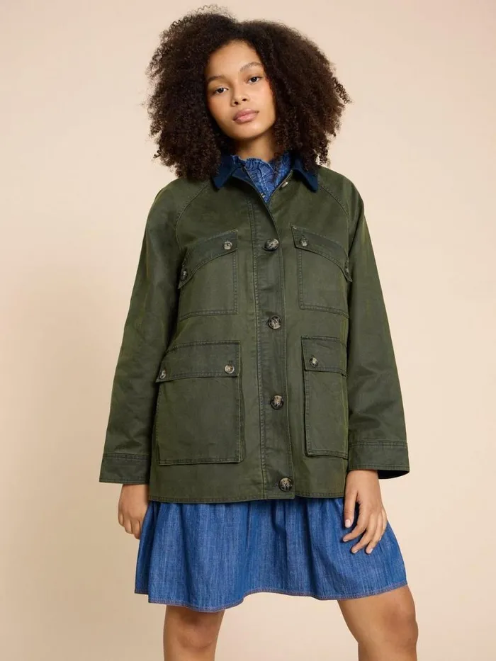 Women Coats and Jackets White Stuff Juniper Cotton Jacket Khaki Green