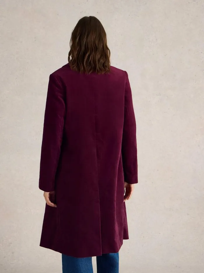 Women Coats and Jackets White Stuff Kamila Velvet Coat Dk Plum
