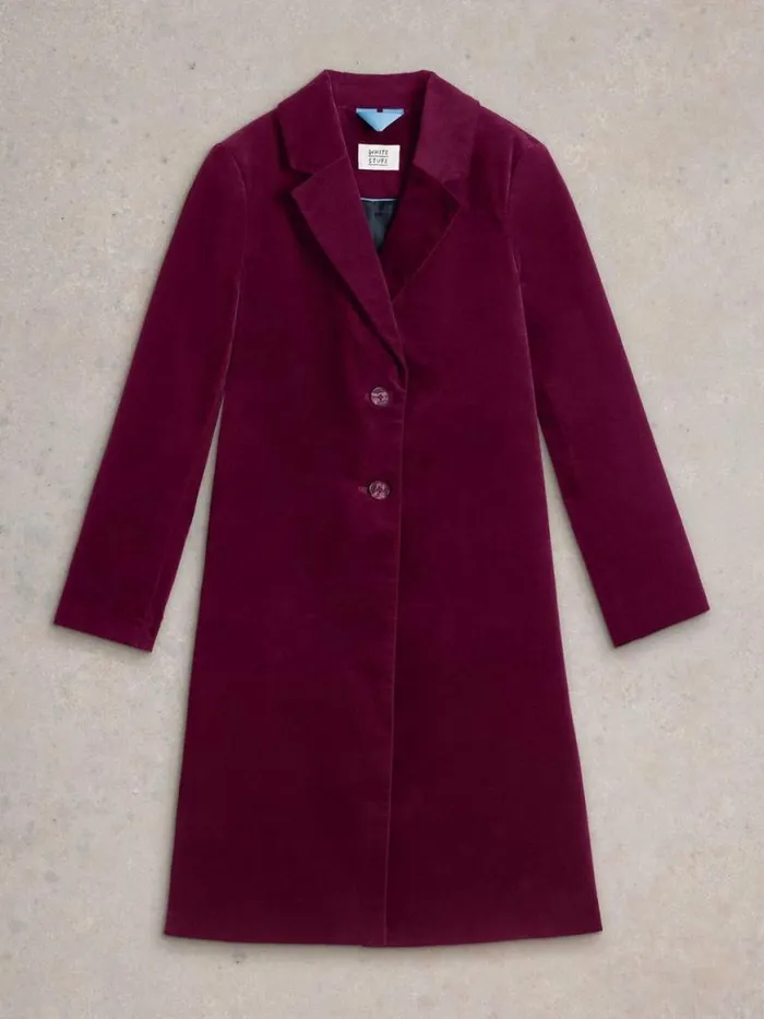 Women Coats and Jackets White Stuff Kamila Velvet Coat Dk Plum