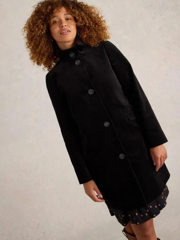 Women Coats and Jackets White Stuff Karla Velvet Coat Pure Black