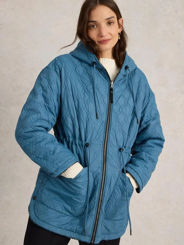 Women Coats and Jackets White Stuff Mariella Reversible Coat Blue Multi