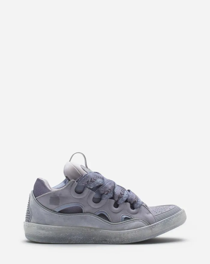 Women Curb Lanvin Leather Curb Sneakers Light Grey