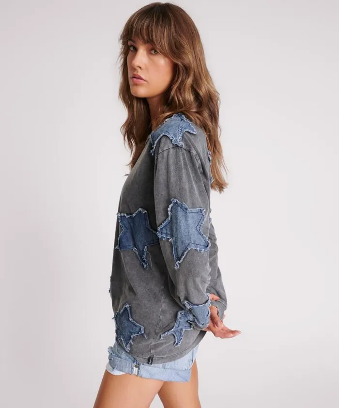 Women DENIM STAR BOYFRIEND LONGSLEEVE TEE One Teaspoon Tees and Tanks Women DENIM STAR BOYFRIEND LONGSLEEVE TEE One Teaspoon Tees and Tanks