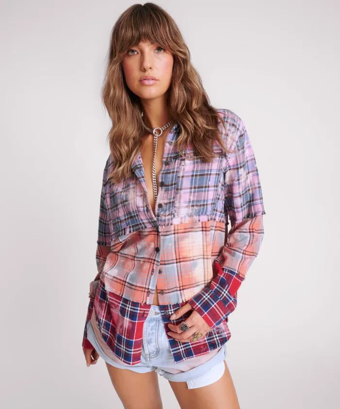 Women DISTRESSED MIXED FLANNEL SHIRT One Teaspoon Shirts Women DISTRESSED MIXED FLANNEL SHIRT One Teaspoon Shirts