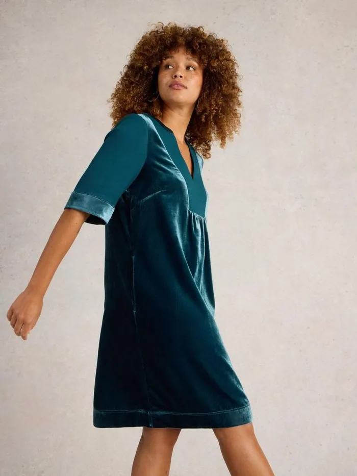 Women Dresses White Stuff Ash Velvet Mix Dress Dk Teal
