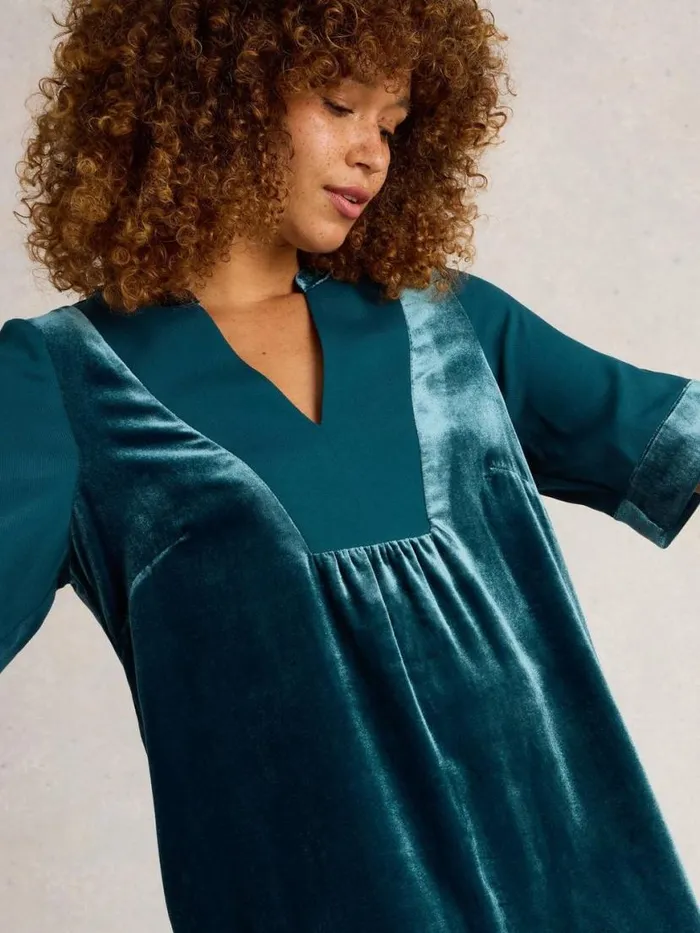 Women Dresses White Stuff Ash Velvet Mix Dress Dk Teal Women Dresses White Stuff Ash Velvet Mix Dress Dk Teal