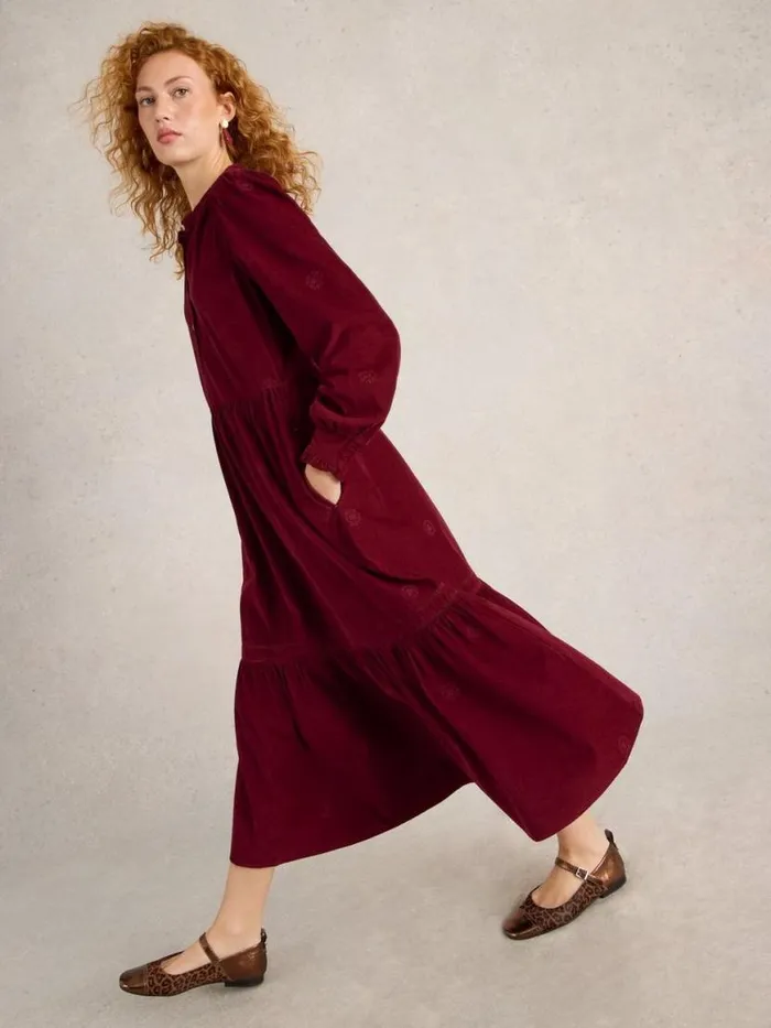 Women Dresses White Stuff Finn Embroidered Cord Dress Dk Plum