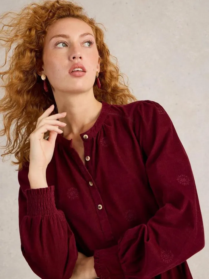 Women Dresses White Stuff Finn Embroidered Cord Dress Dk Plum