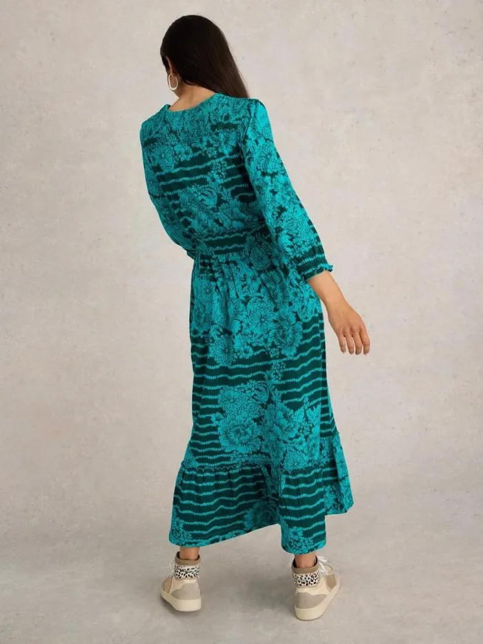 Women Dresses White Stuff Jonie Shirred Jersey Dress Green Print Women Dresses White Stuff Jonie Shirred Jersey Dress Green Print