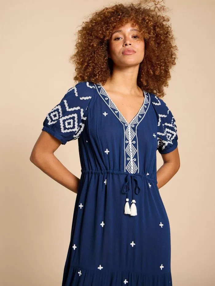 Women Dresses White Stuff Mauve Embroidered Dress Dusty Blue