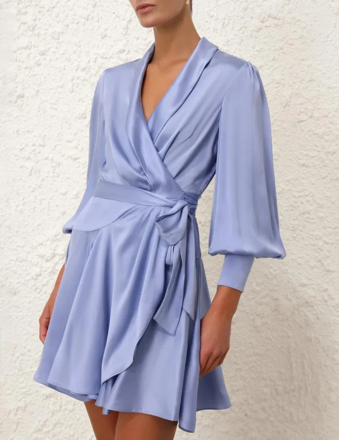 Women Dresses Zimmermann Silk Wrap Mini Dress Hydrangea