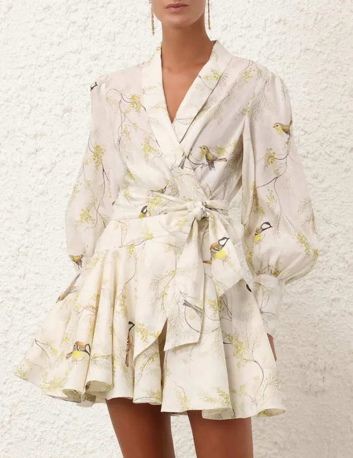Women Dresses Zimmermann Wrap Mini Dress Acacia Birds