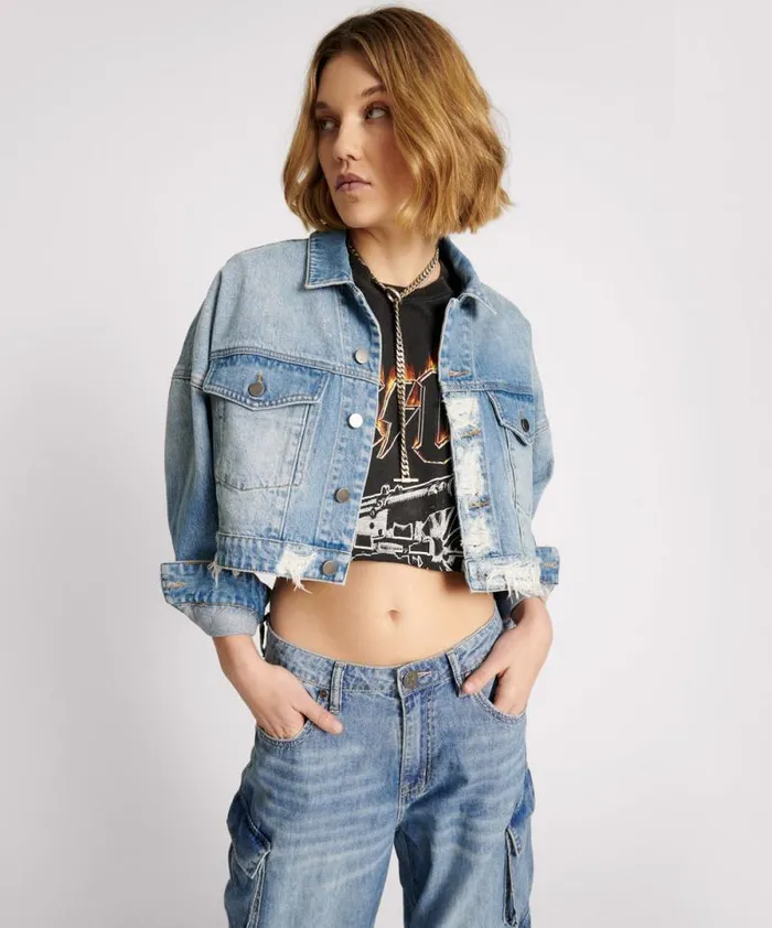 Women EAGLE STUDDED CROPPED DENIM JACKET One Teaspoon Jackets Women EAGLE STUDDED CROPPED DENIM JACKET One Teaspoon Jackets