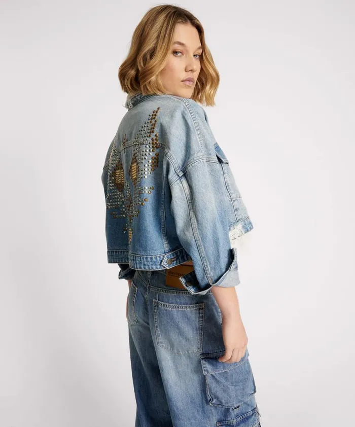 Women EAGLE STUDDED CROPPED DENIM JACKET One Teaspoon Jackets Women EAGLE STUDDED CROPPED DENIM JACKET One Teaspoon Jackets