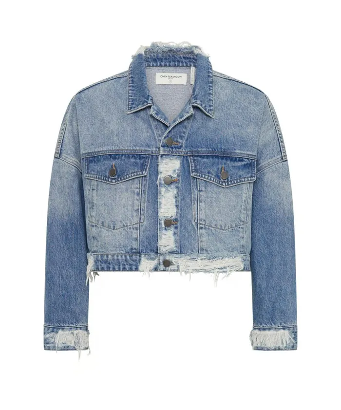 Women EAGLE STUDDED CROPPED DENIM JACKET One Teaspoon Jackets Women EAGLE STUDDED CROPPED DENIM JACKET One Teaspoon Jackets