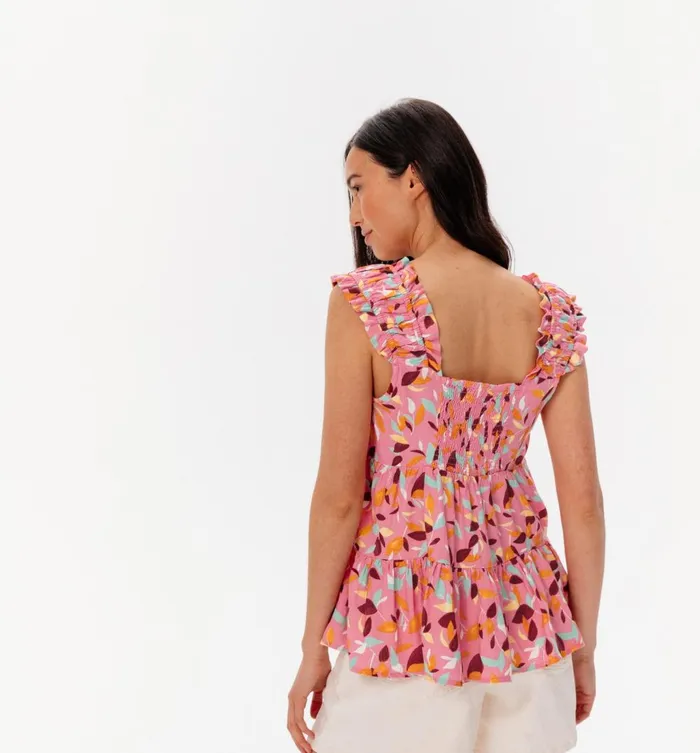 Women Frilly Flared Top 8211 Pink Print Promod Tops Women Frilly Flared Top 8211 Pink Print Promod Tops