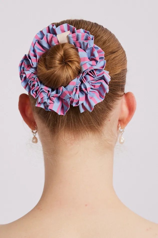 Women Hair Accessories Damson Madder Garter Scrunchie 8211 Blue And Pink Stripe