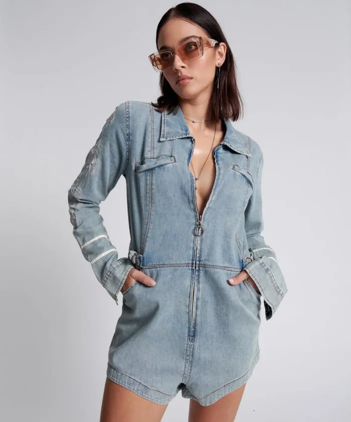 Women HEARTLAND EMBROIDERED MARGOT JUMPSUIT One Teaspoon Denim Jumpsuits