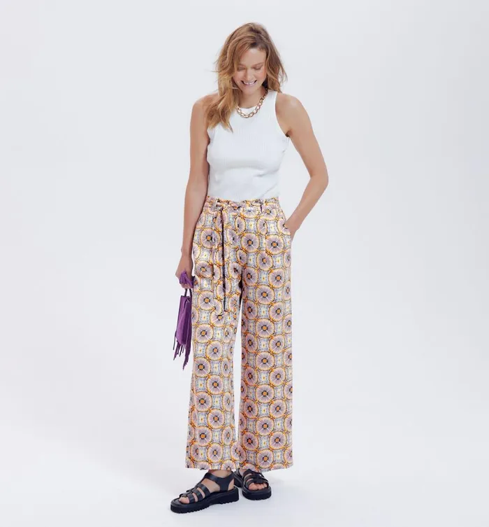 Women HighWaist Wideleg Trousers 8211 Ecru Print Promod Trousers Women HighWaist Wideleg Trousers 8211 Ecru Print Promod Trousers