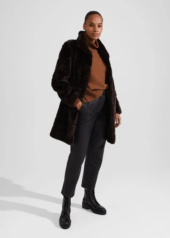 Women HOBBS Coats and Jackets Petite Ros Faux Fur Coat Chocolate