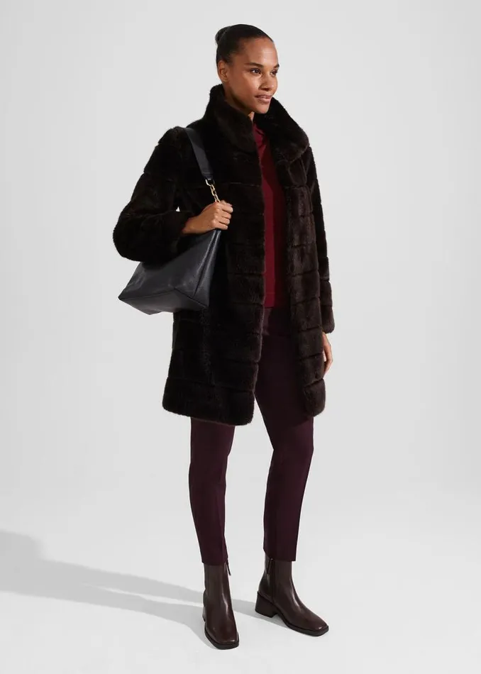 Women HOBBS Coats and Jackets Petite Ros Faux Fur Coat Chocolate