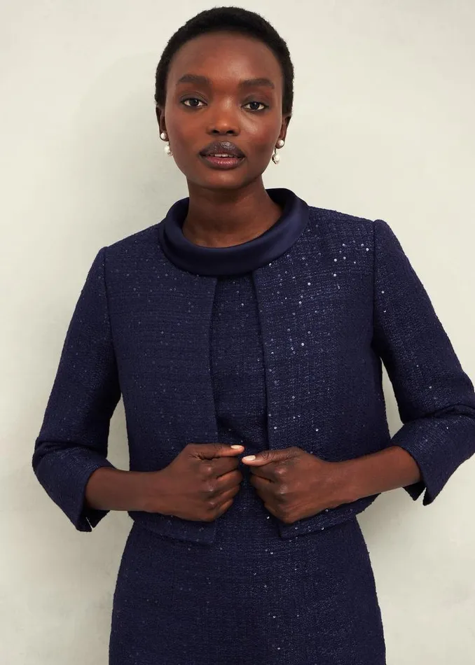 Women HOBBS Coats and Jackets Prisha Sequin Tweed Jacket Midnight Navy