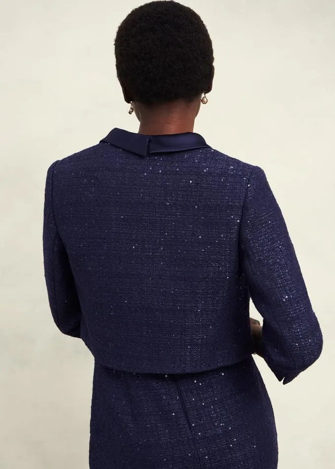Women HOBBS Coats and Jackets Prisha Sequin Tweed Jacket Midnight Navy
