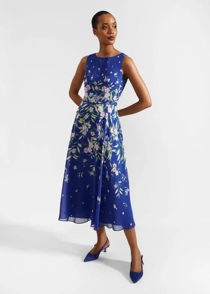 Women HOBBS Dresses and Jumpsuits Petite Carly Floral Midi Dress Blue Multi