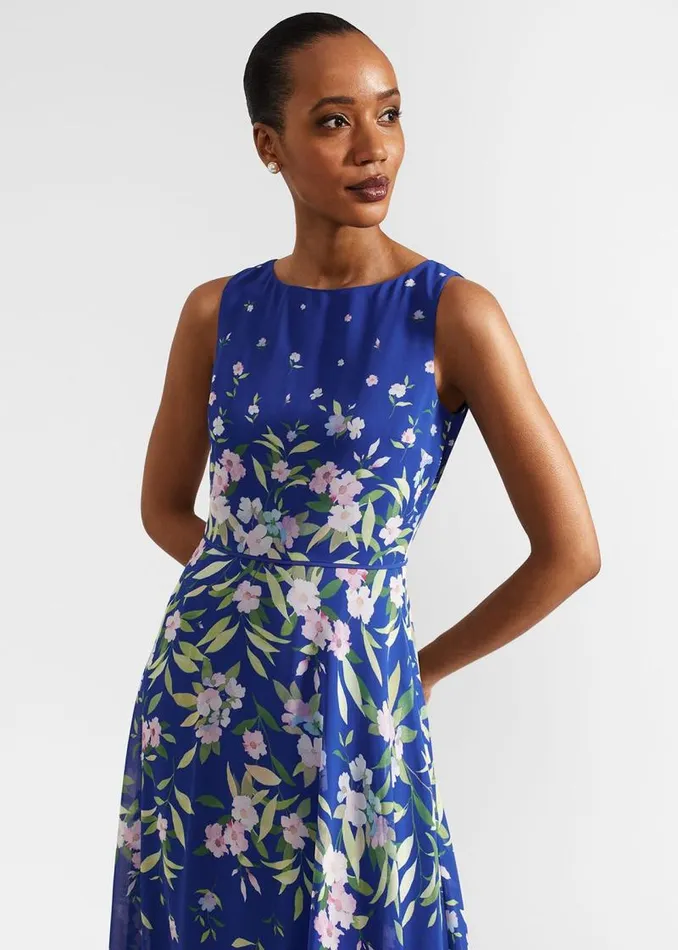 Women HOBBS Dresses and Jumpsuits Petite Carly Floral Midi Dress Blue Multi