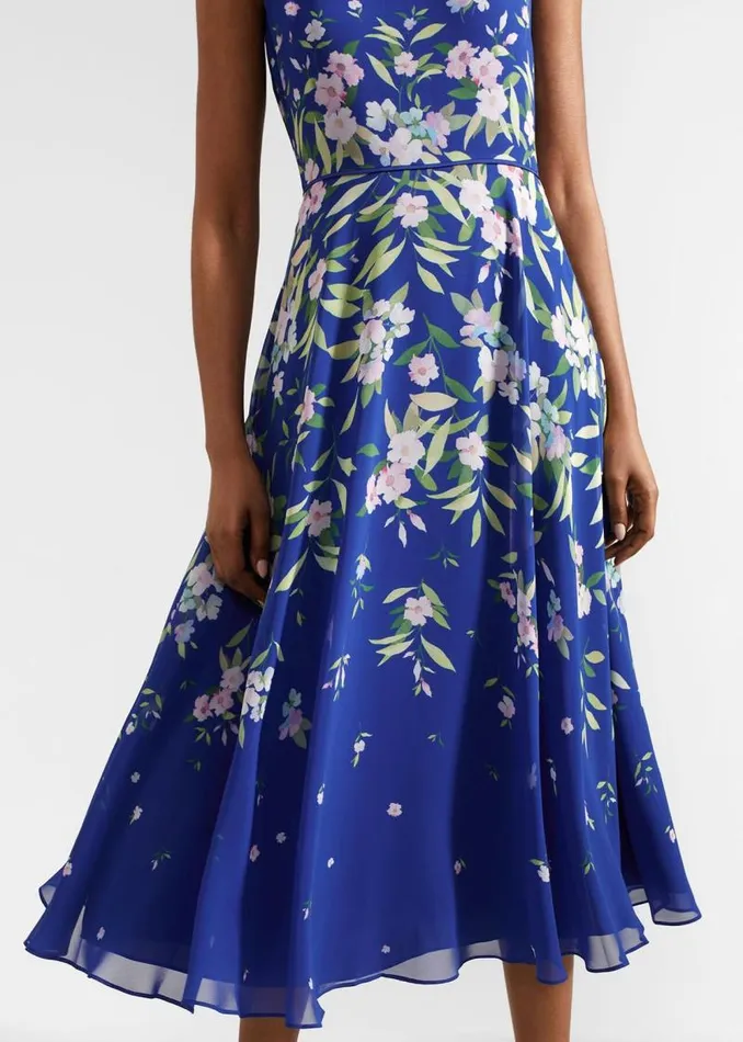 Women HOBBS Dresses and Jumpsuits Petite Carly Floral Midi Dress Blue Multi