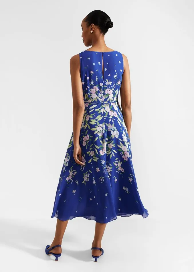 Women HOBBS Dresses and Jumpsuits Petite Carly Floral Midi Dress Blue Multi