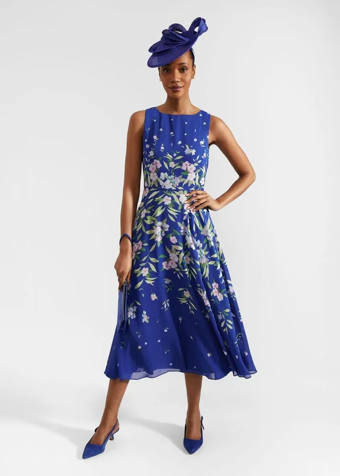 Women HOBBS Dresses and Jumpsuits Petite Carly Floral Midi Dress Blue Multi
