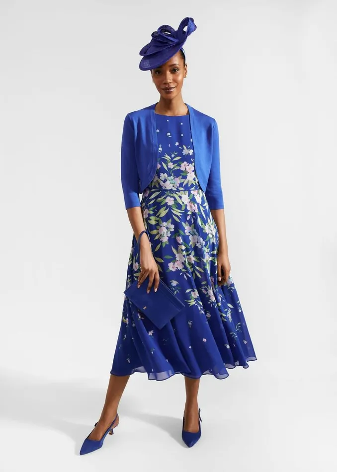 Women HOBBS Dresses and Jumpsuits Petite Carly Floral Midi Dress Blue Multi