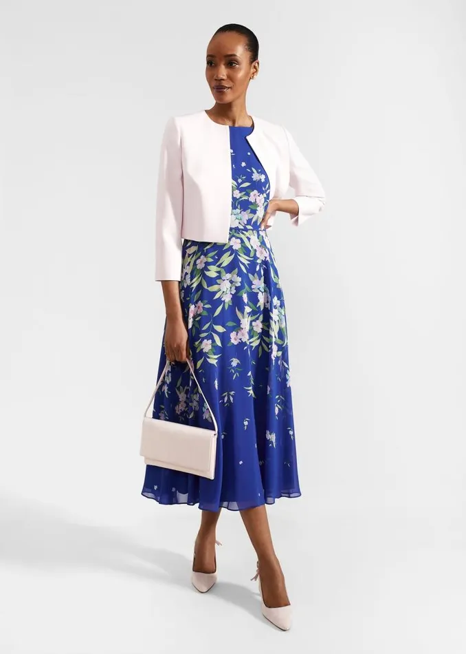 Women HOBBS Dresses and Jumpsuits Petite Carly Floral Midi Dress Blue Multi