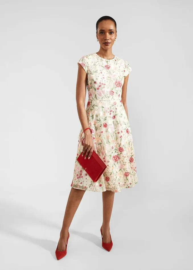 Women HOBBS Dresses and Jumpsuits Petite Tia Embroidered Dress Cream Multi