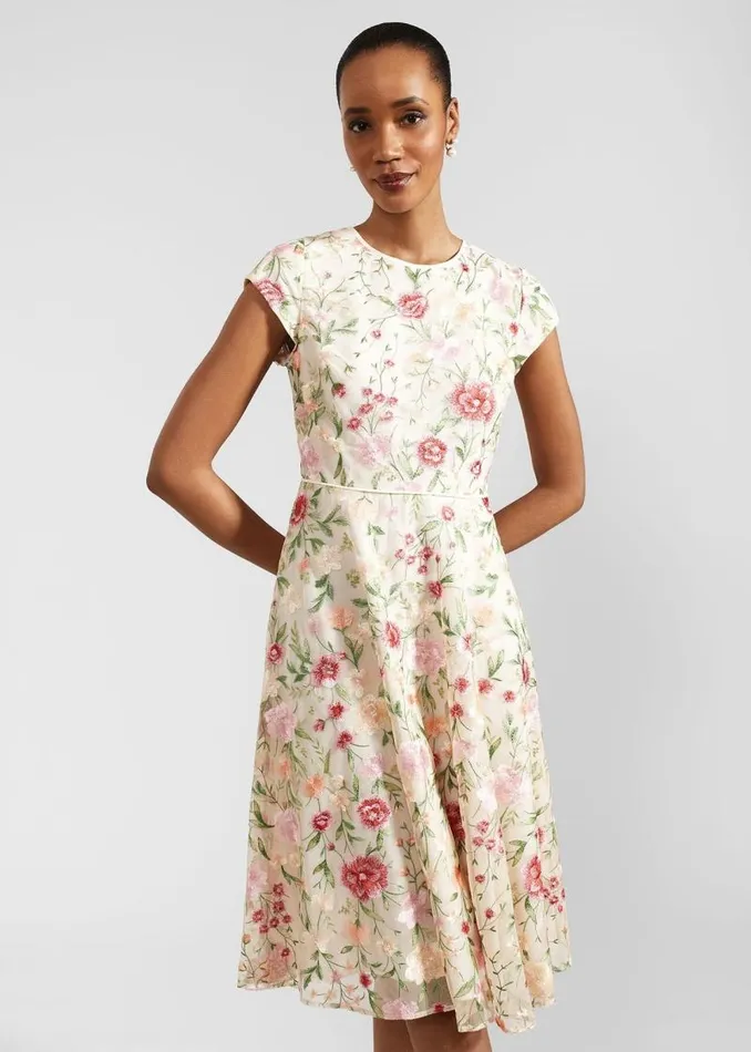 Women HOBBS Dresses and Jumpsuits Petite Tia Embroidered Dress Cream Multi