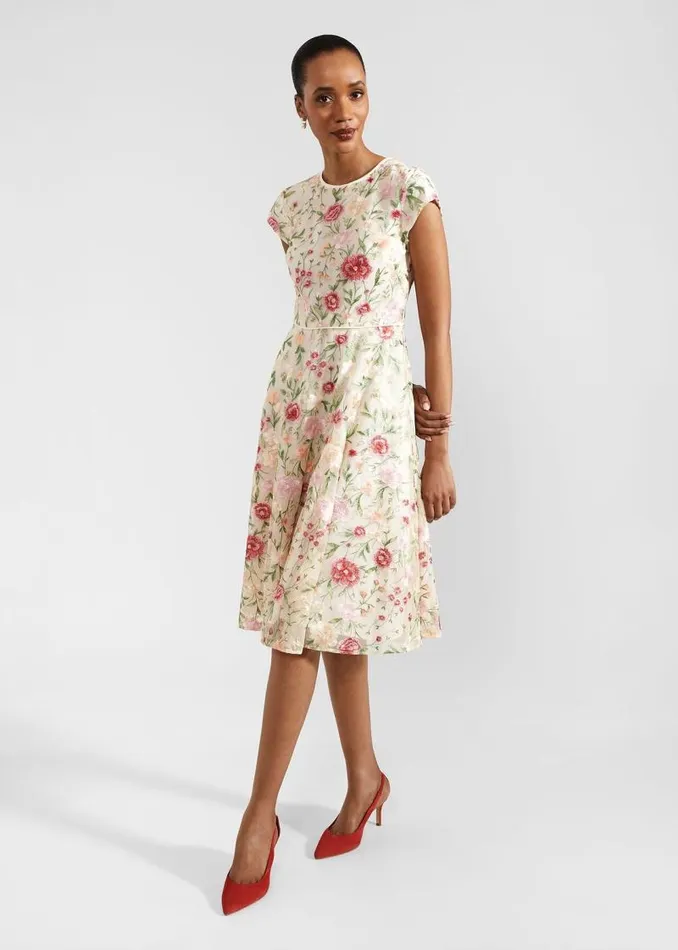 Women HOBBS Dresses and Jumpsuits Petite Tia Embroidered Dress Cream Multi