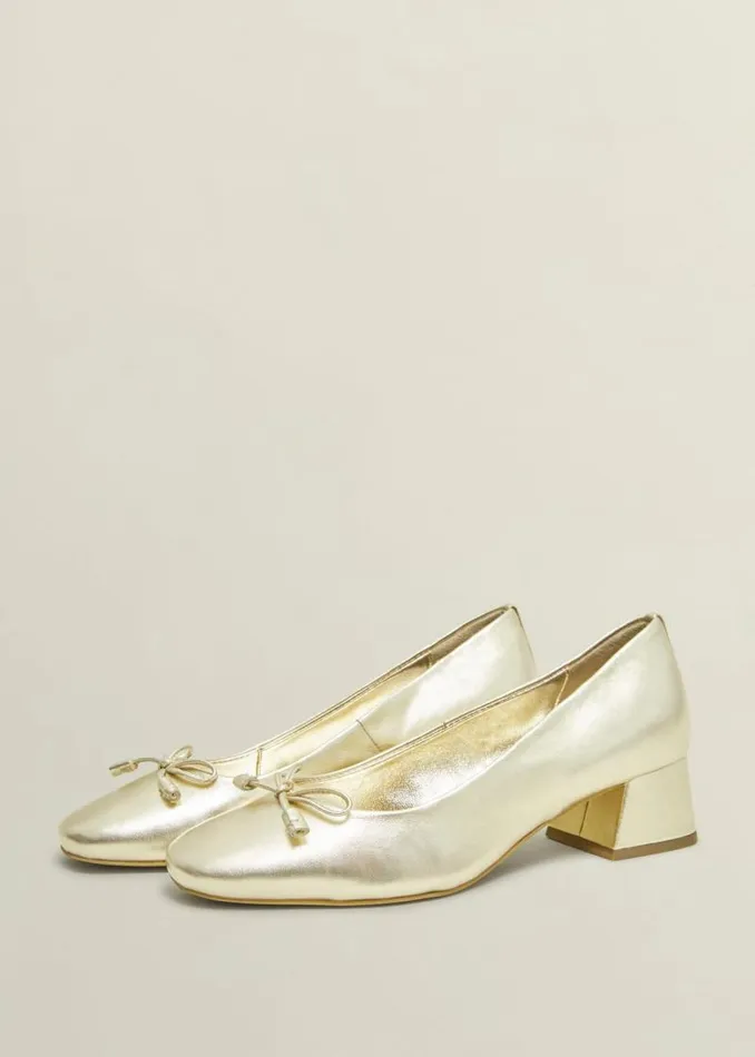 Women HOBBS Flats Andie Heeled Leather Ballerinas Gold